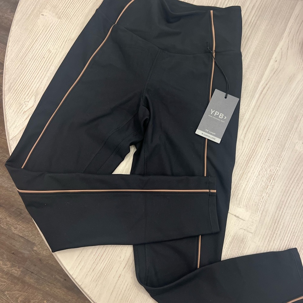 YPB Black Leggings with Tan Accents